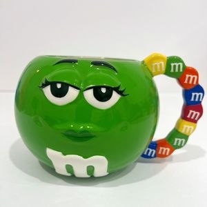 M&M's 2001 Green Ceramic Coffee Mug Cup Large 16 oz with Candy Shaped Handle